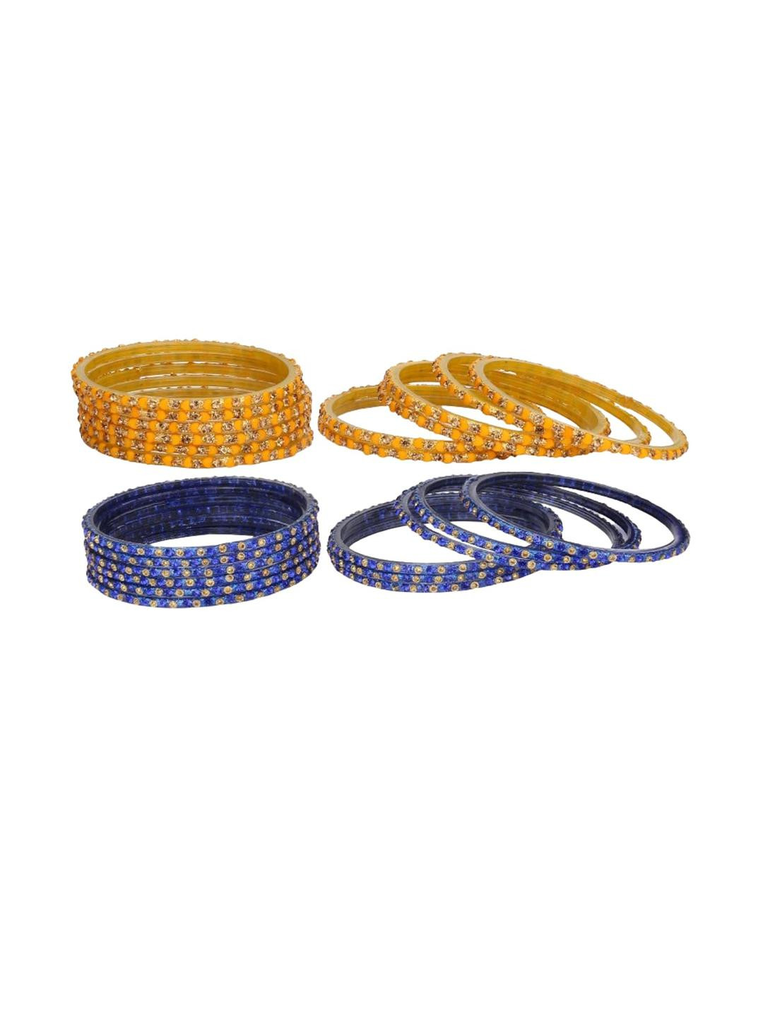 Somil Stylish Glass Bangle/Kada, Combo Of 2 Set, Each Set In 12 Bangles, Yellow & Blue