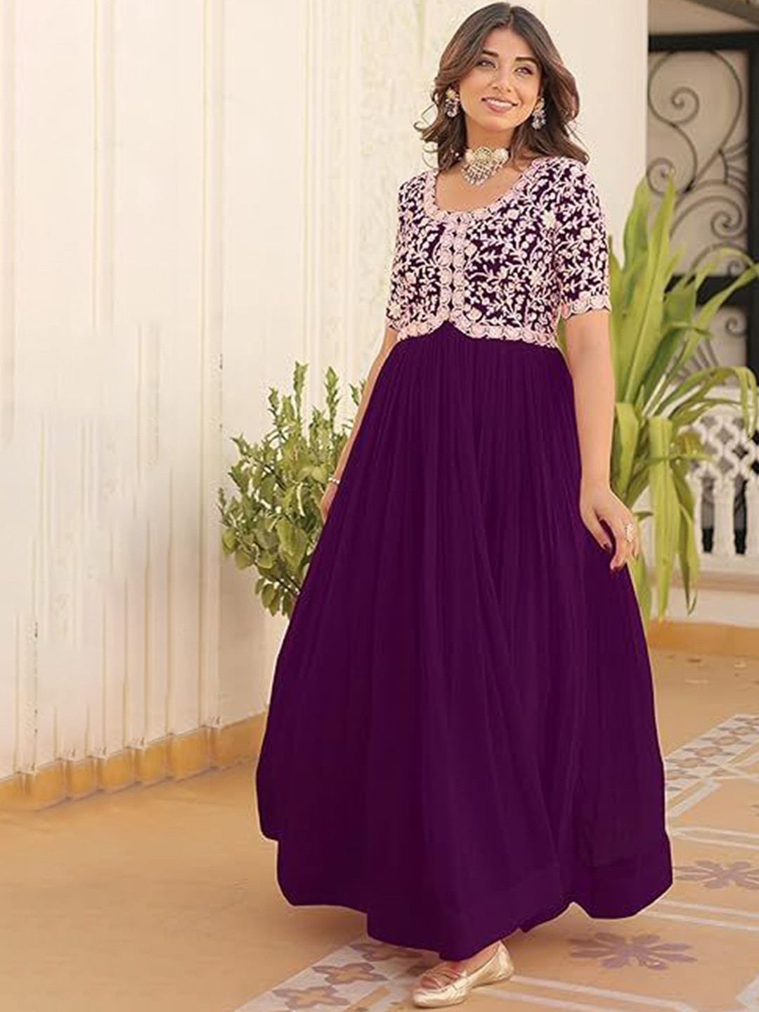 FoxDX Embroidered Flared Maxi Dress