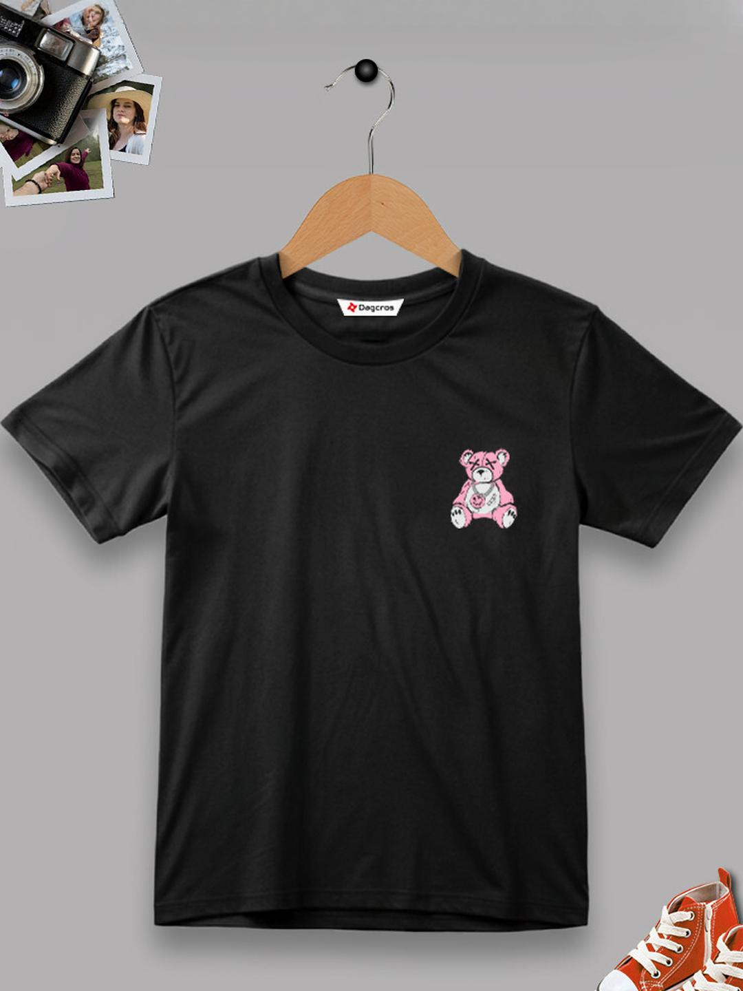 Dagcros Black Kids Cotton Printed Slim Fit T-shirt