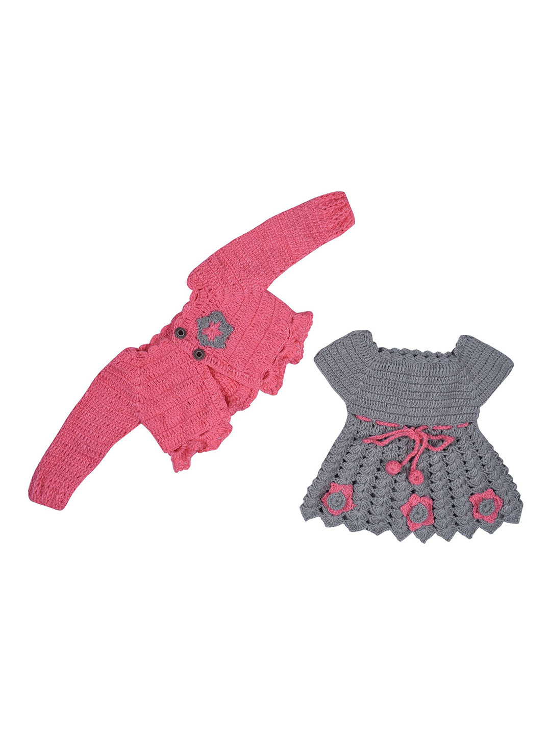 Sz Sales Girls Self Design Knitted Woollen Dress With jacket