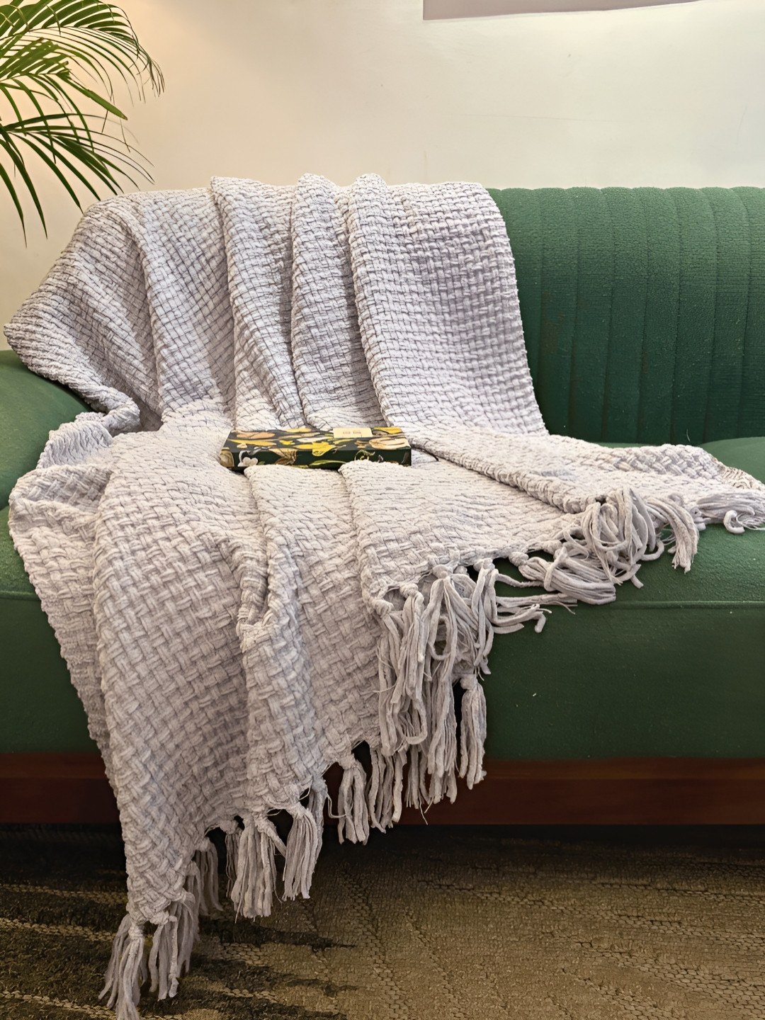 LUSHLYF Light Lavender Knitted Pure Cotton Sofa Throw