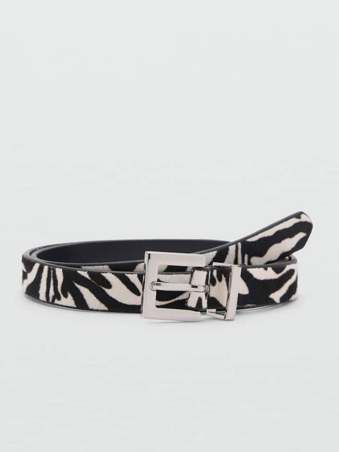MANGO Women Leather Zebra-Print Fur Belt