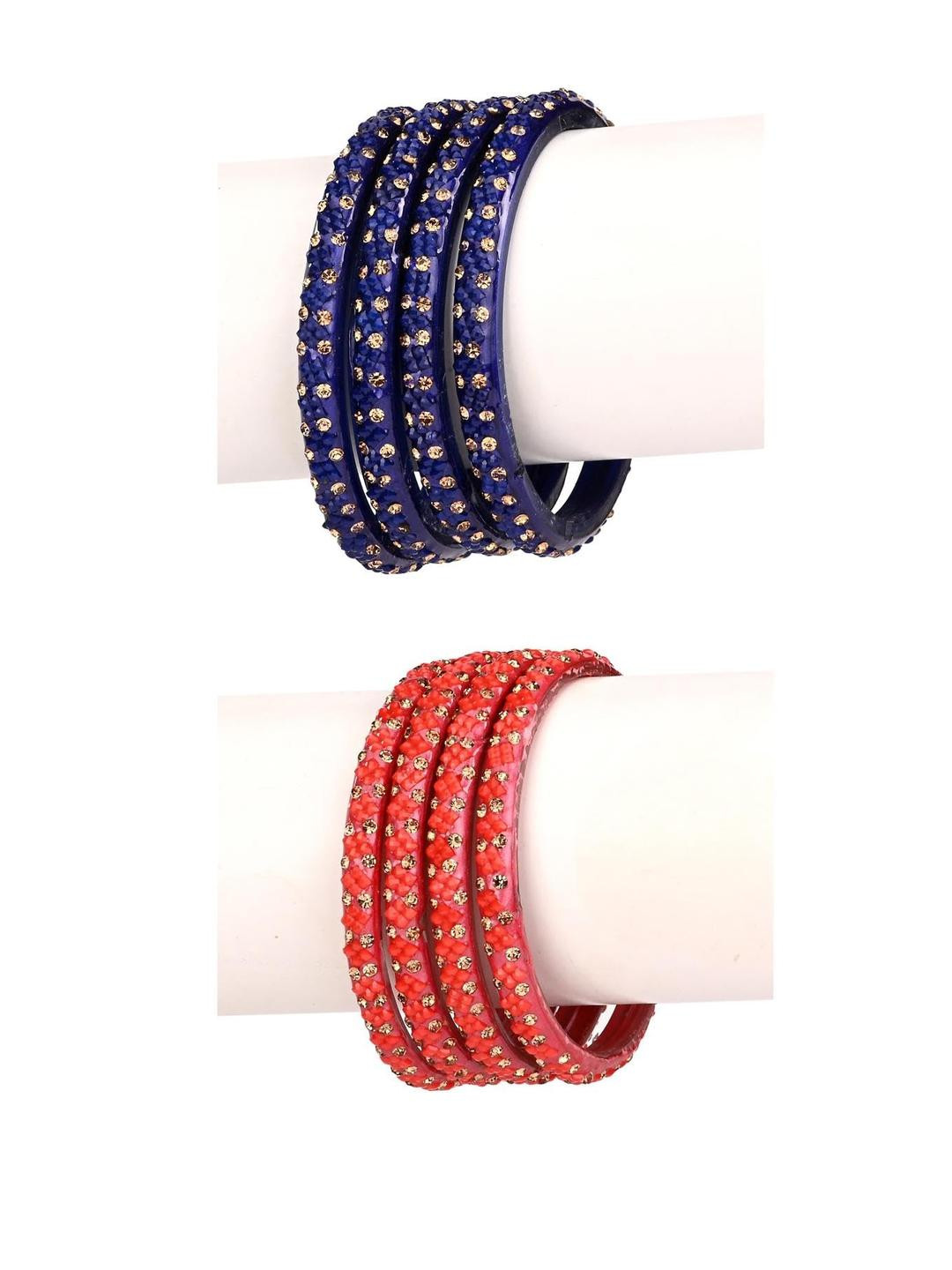 Somil Stylish Glass Fashion Bangles/Kadas (Blue & Red) - Combo Of 2 Set
