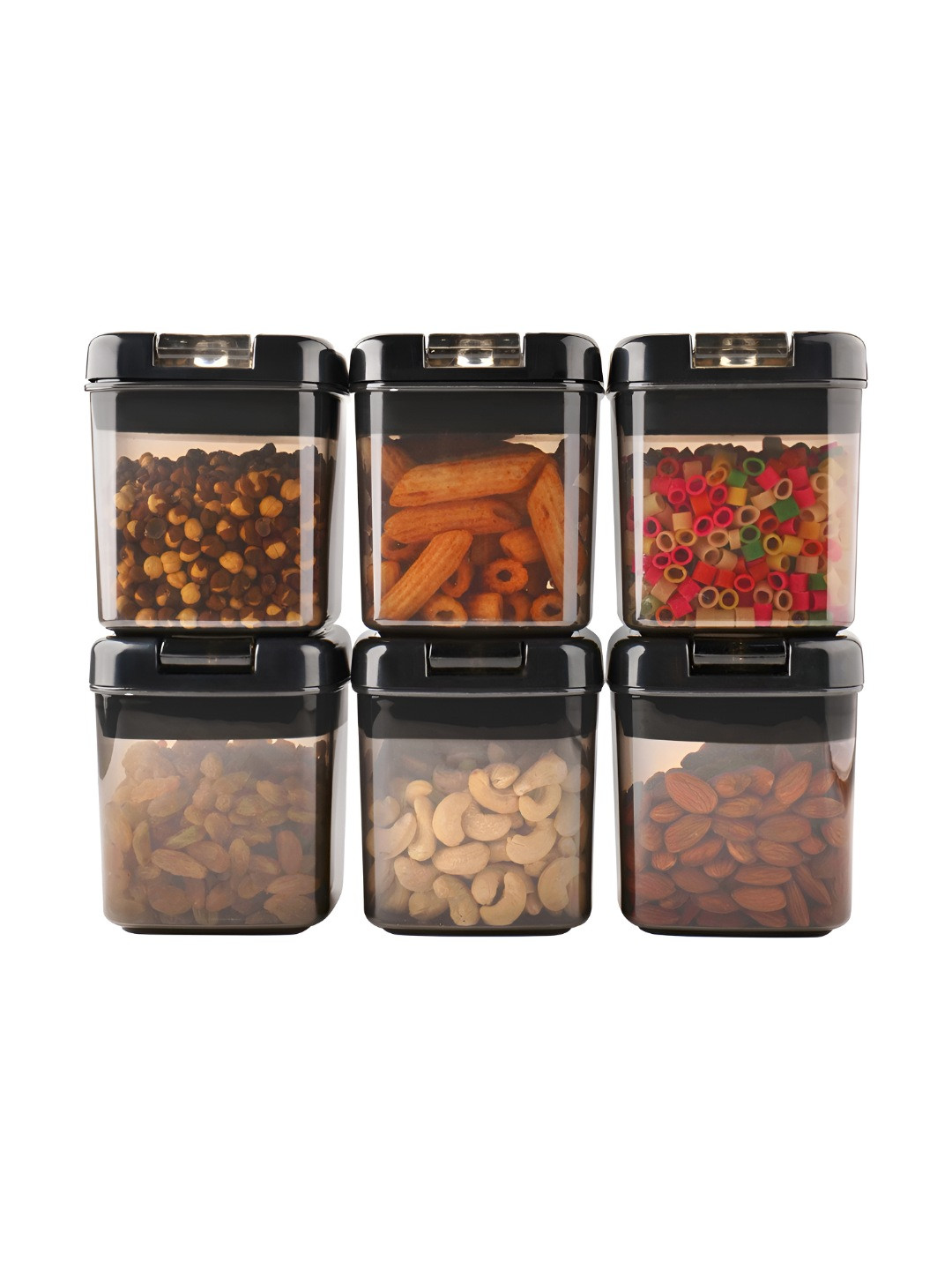 Posh Plasticware Black 6 Pieces Dishwasher And Microwave Safe Canister Containers