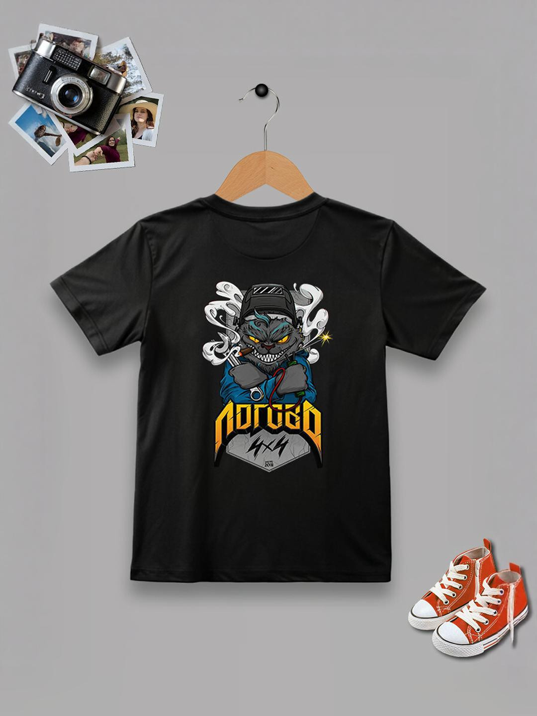 Dagcros Black Boys Printed Pure Cotton T-shirt