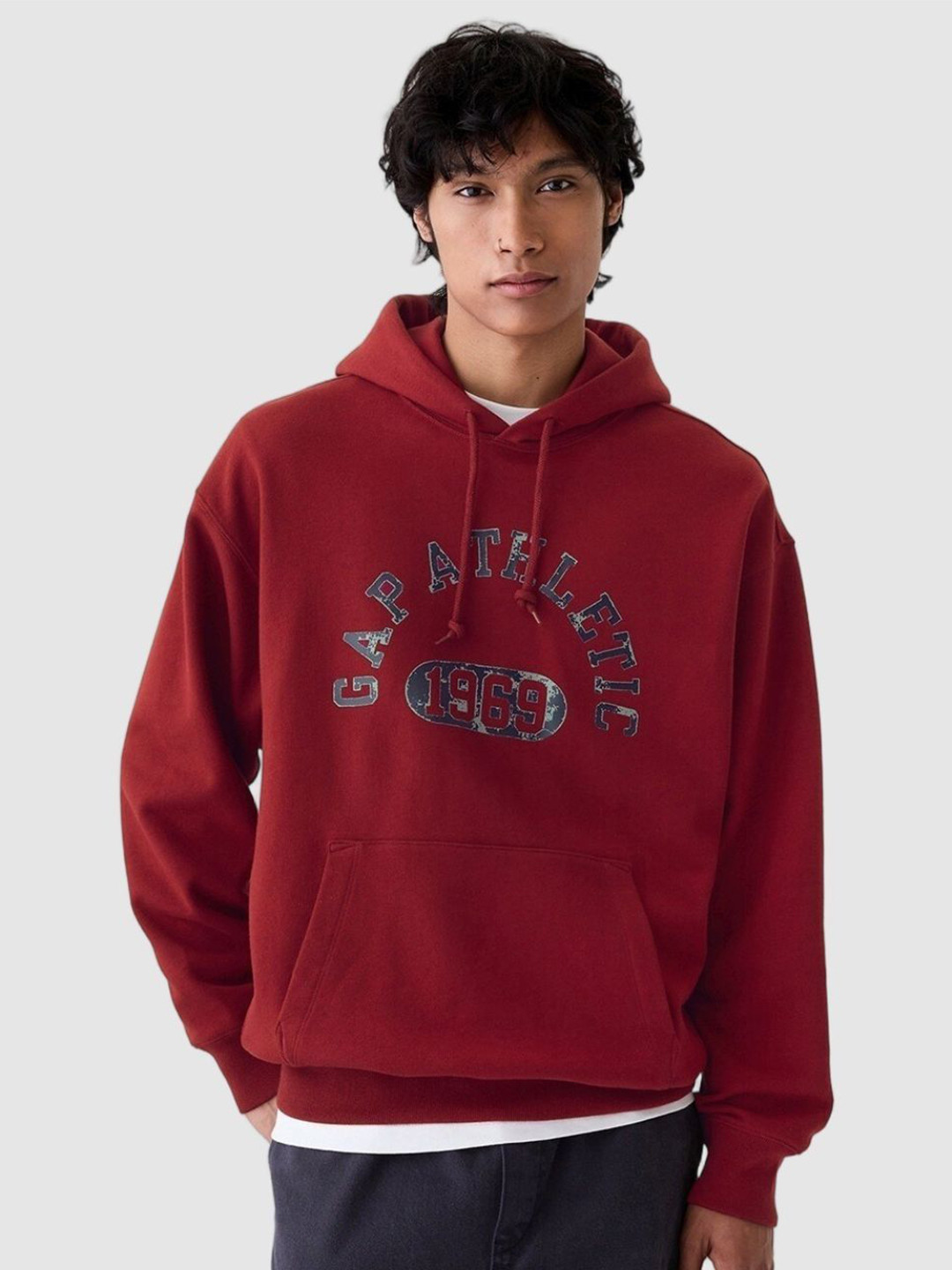 GAP Men Brand Logo Printed Hooded Straight Pullover Sweatshirt