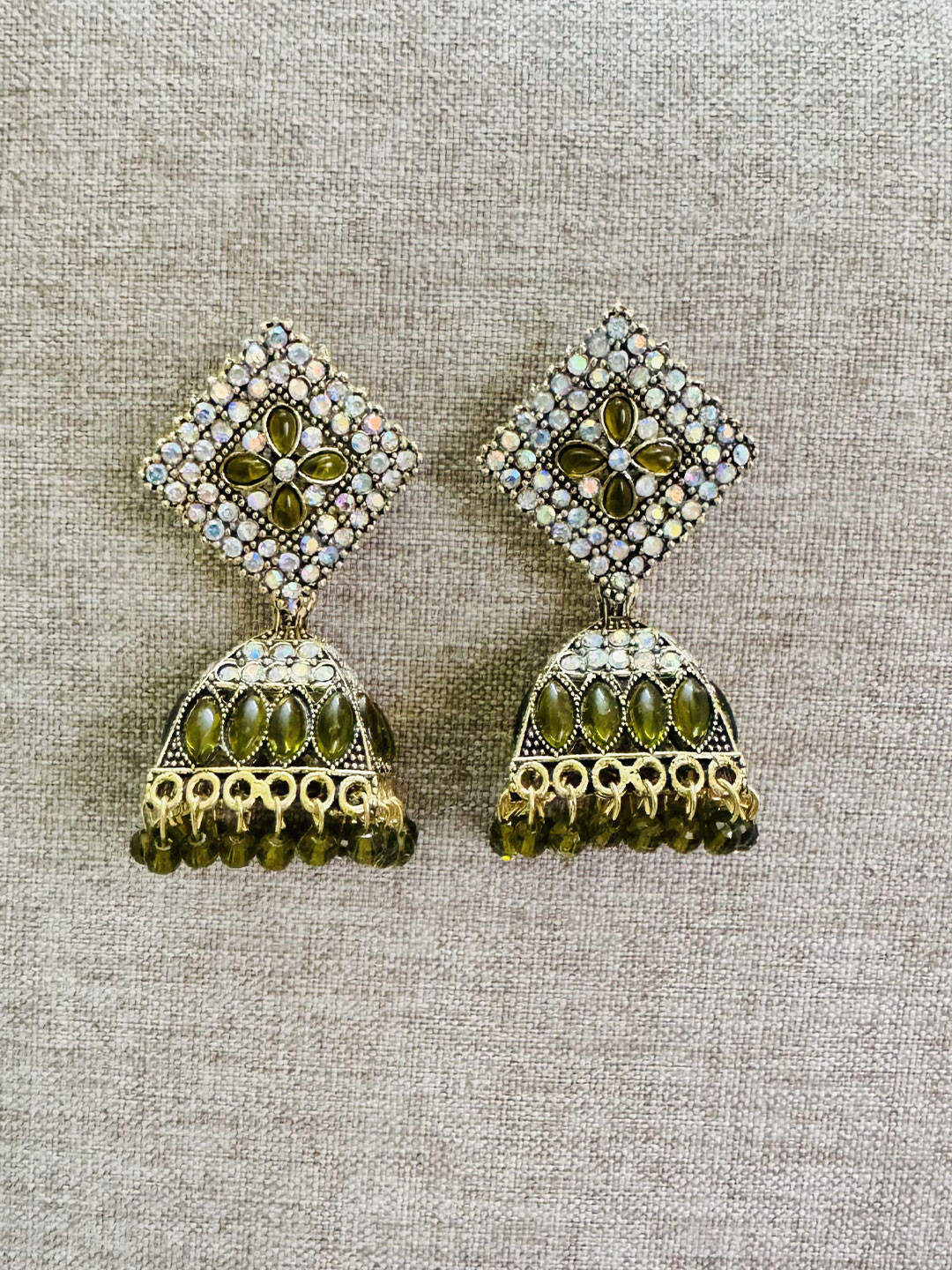 fashion fusion collection Gold-Plated Stones Studded & Beaded Dome Shaped Jhumkas