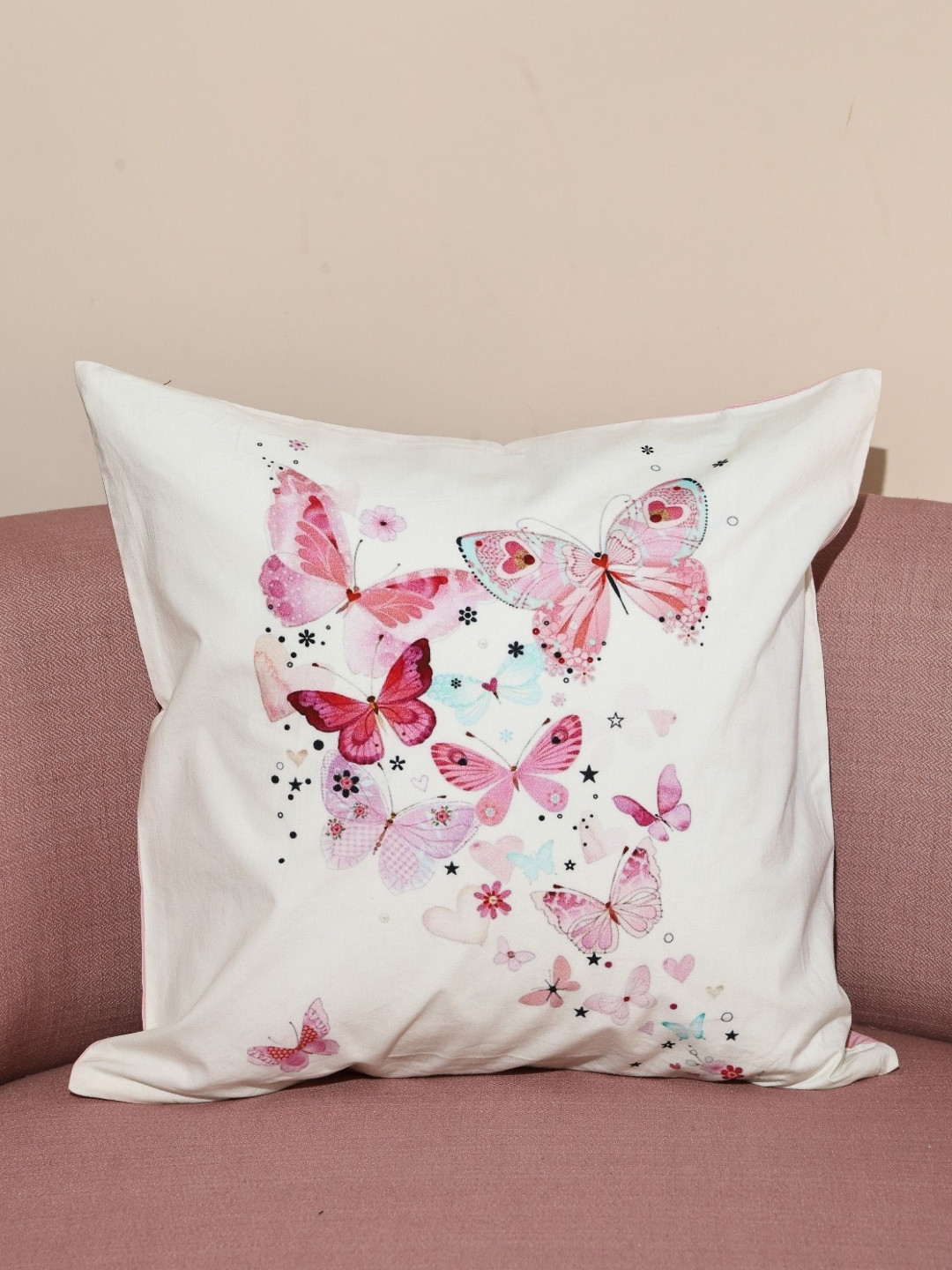 Crown of Poppies Whispers of Spring Pink Printed Cotton Square Cushion Cover