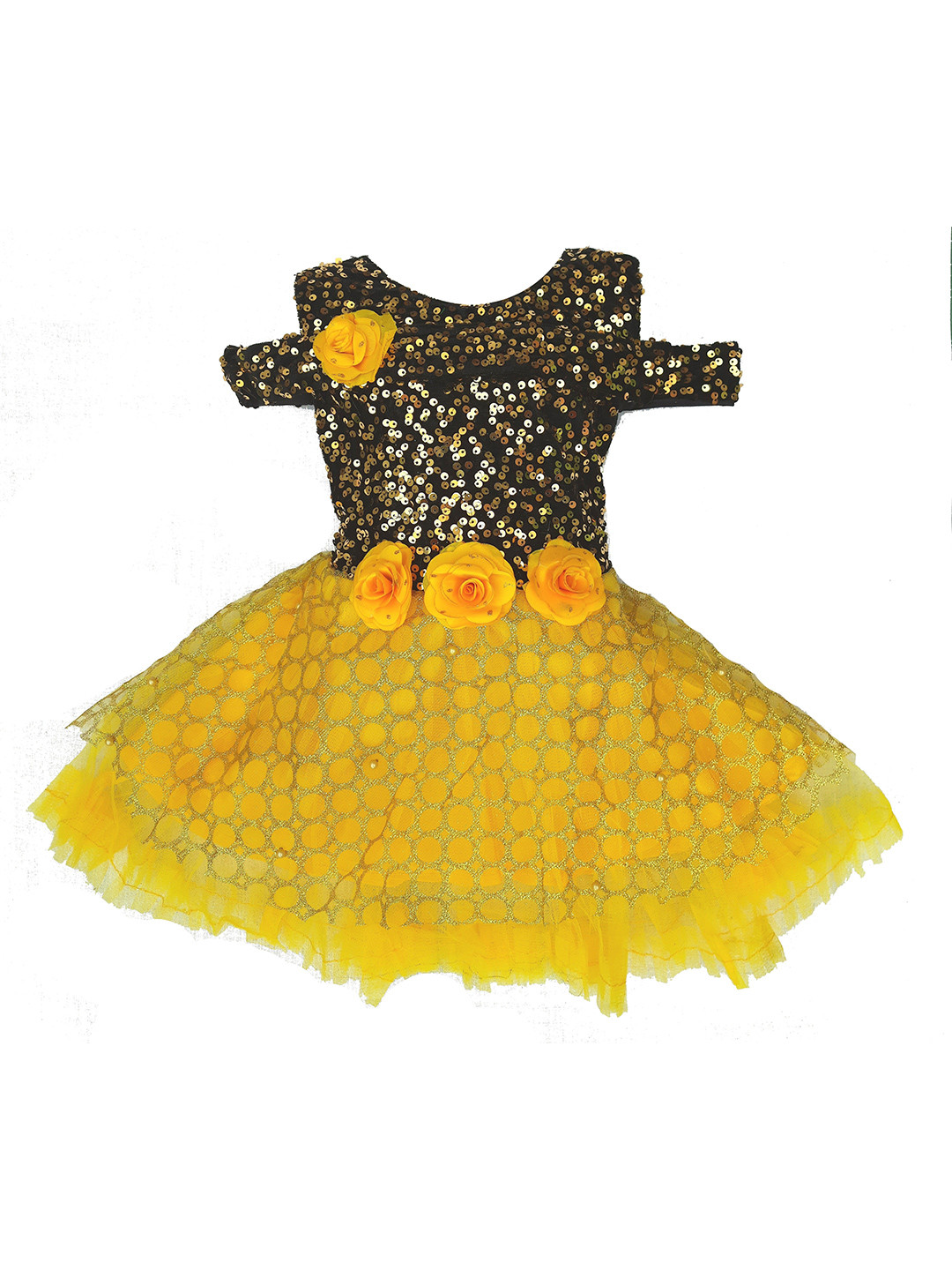 VILLATA FASHION Kids Girls Yellow Semi Sheer Dress