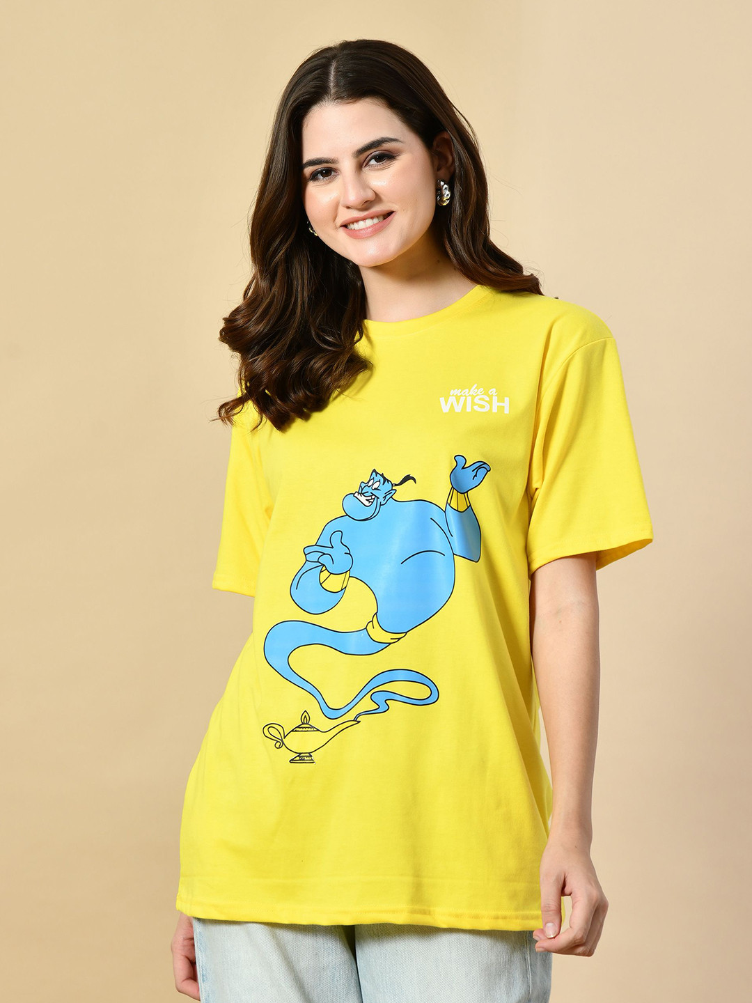 OYEEBRO Make A Wish Genie Printed Round Neck Bio Finish Cotton T-shirt