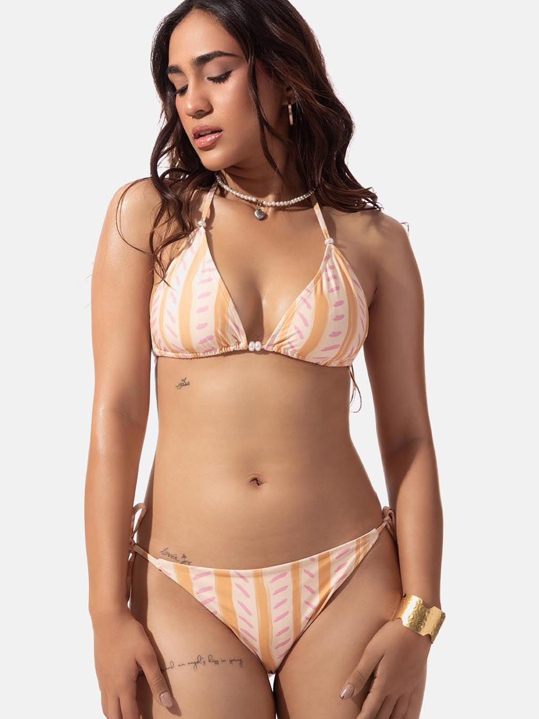 Lemonlords Women Hand Drawn Stripe Printed Bikini Bottom