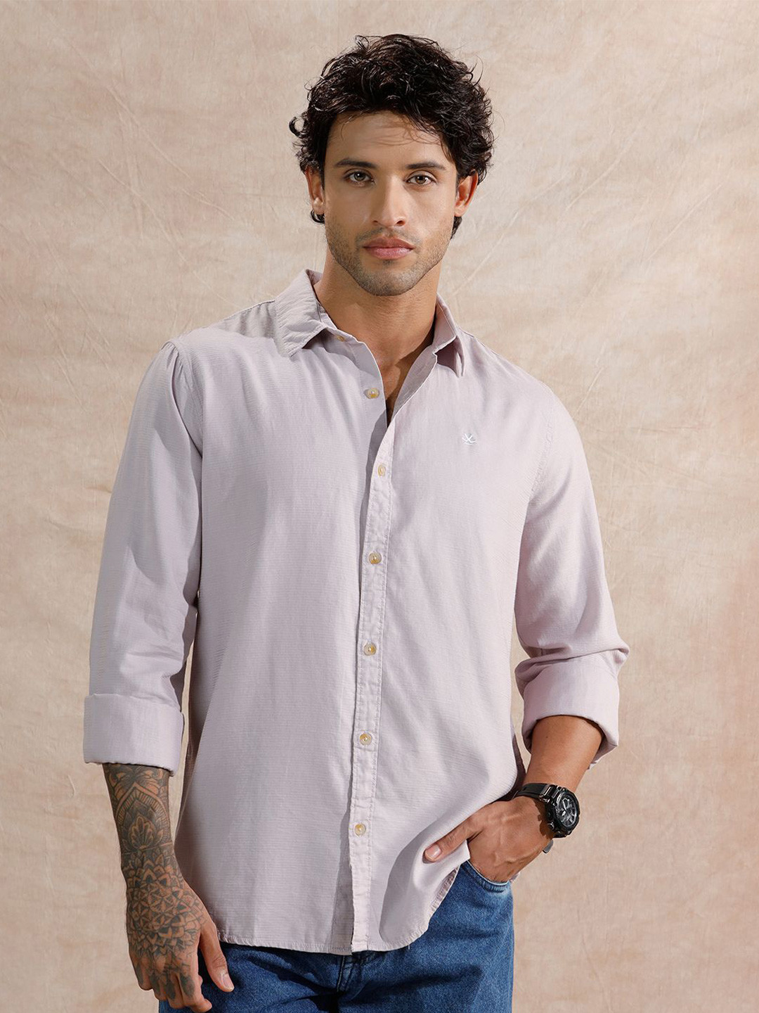 WROGN Spread Collar Comfort Modal Slim Fit Shirt
