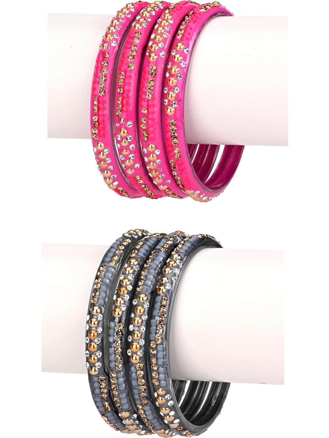 Somil Stylish Glass Fashion Bangles/Kadas  Perfect For Celebrations Pink & Grey