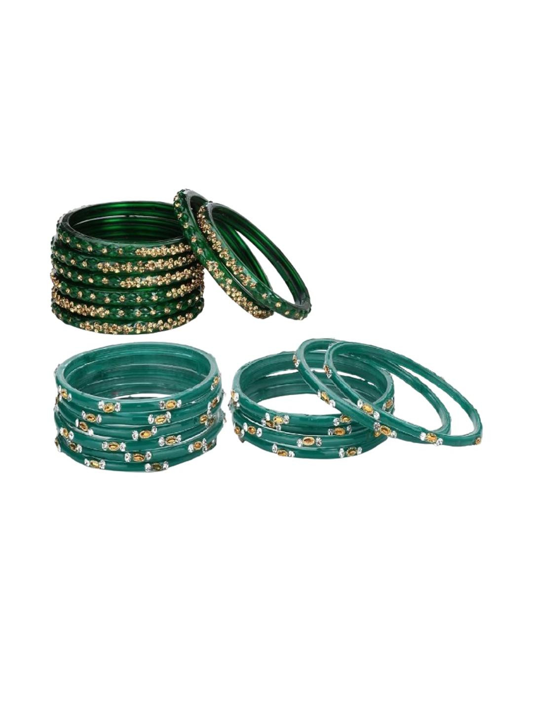 Somil Stylish Glass & Fancy Bangle/Kada Set- Perfect For Marriage, Fashion, Regularly, Green & Redium, Combo Of 2 Set