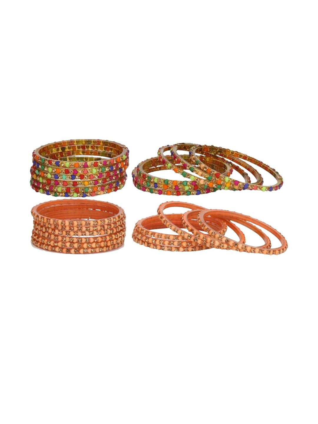 Somil Modern And Colorful Glass Bangle/Kada- Perfect For Wedding, Party, Celebrations And Functions, Combo Of 2 Set, Each Set In 12 Bangles, Multicolor, Peach - O51