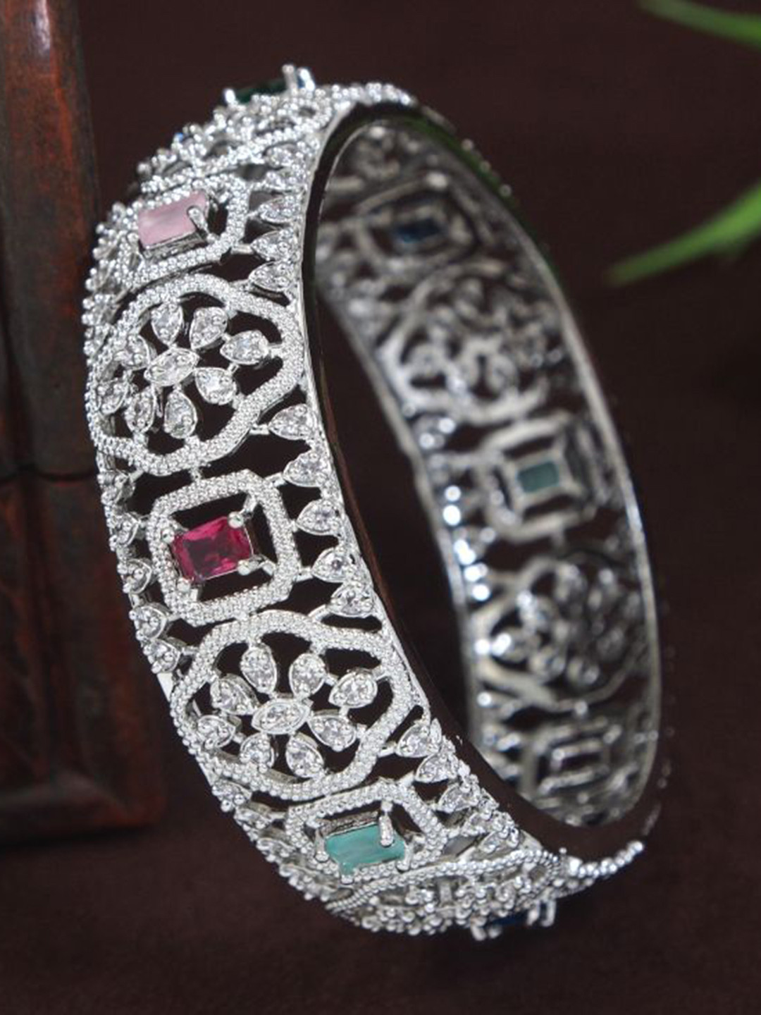 SGA FASHION Silver-Plated American Diamond-Studded Bangle