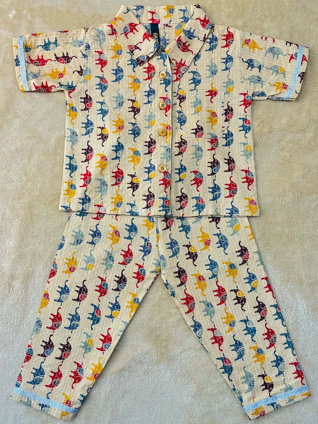 HASRI Kids Printed Short Sleeves Pure Cotton Shirt With Trousers