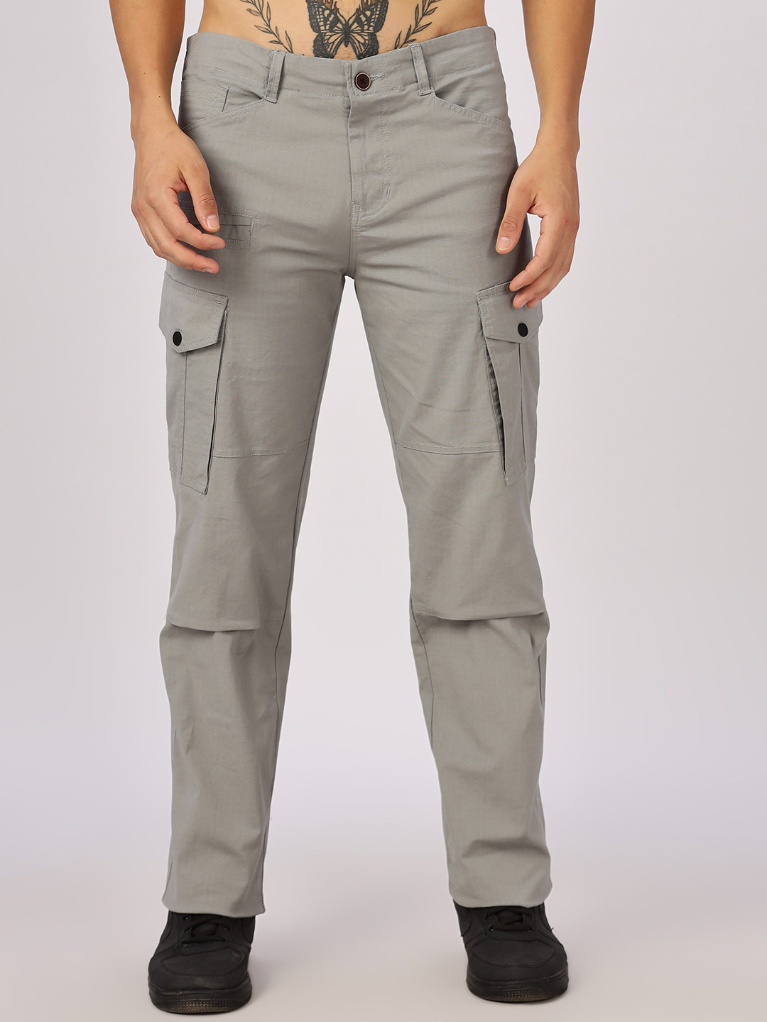NEVER NEUD Men Relaxed Fit Ribstop Heavy Duty Cargos Trousers