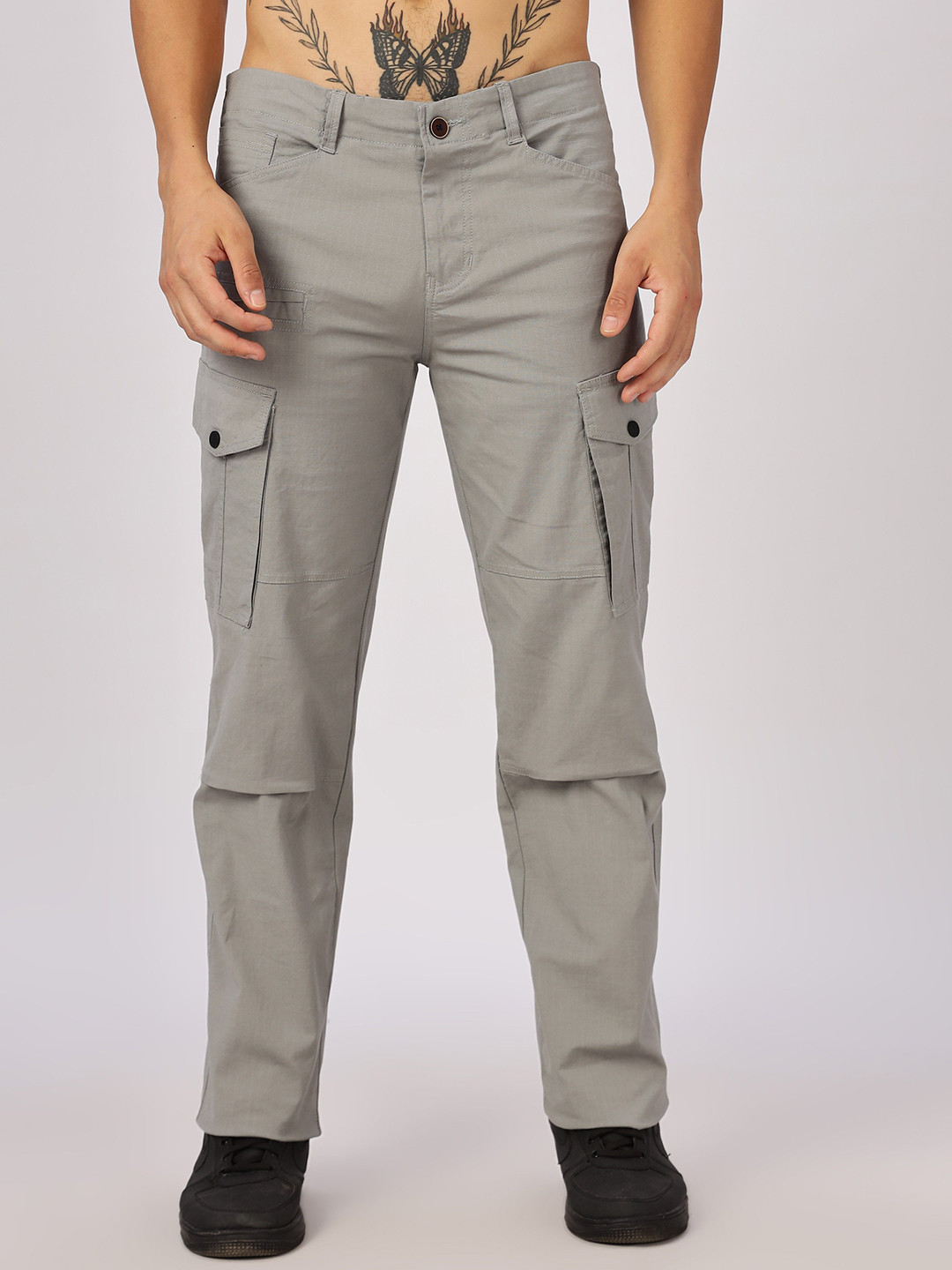 THE BEETEL HOUSE Men Relaxed Fit Ribstop Heavy Duty Cargos Trousers