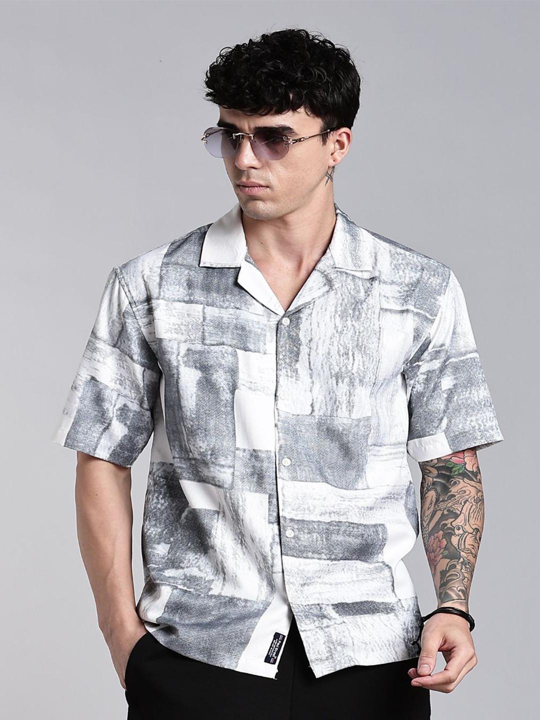 PAUL STREET Fiero Abstract Printed Cuban Collar Comfort Boxy Casual Shirt