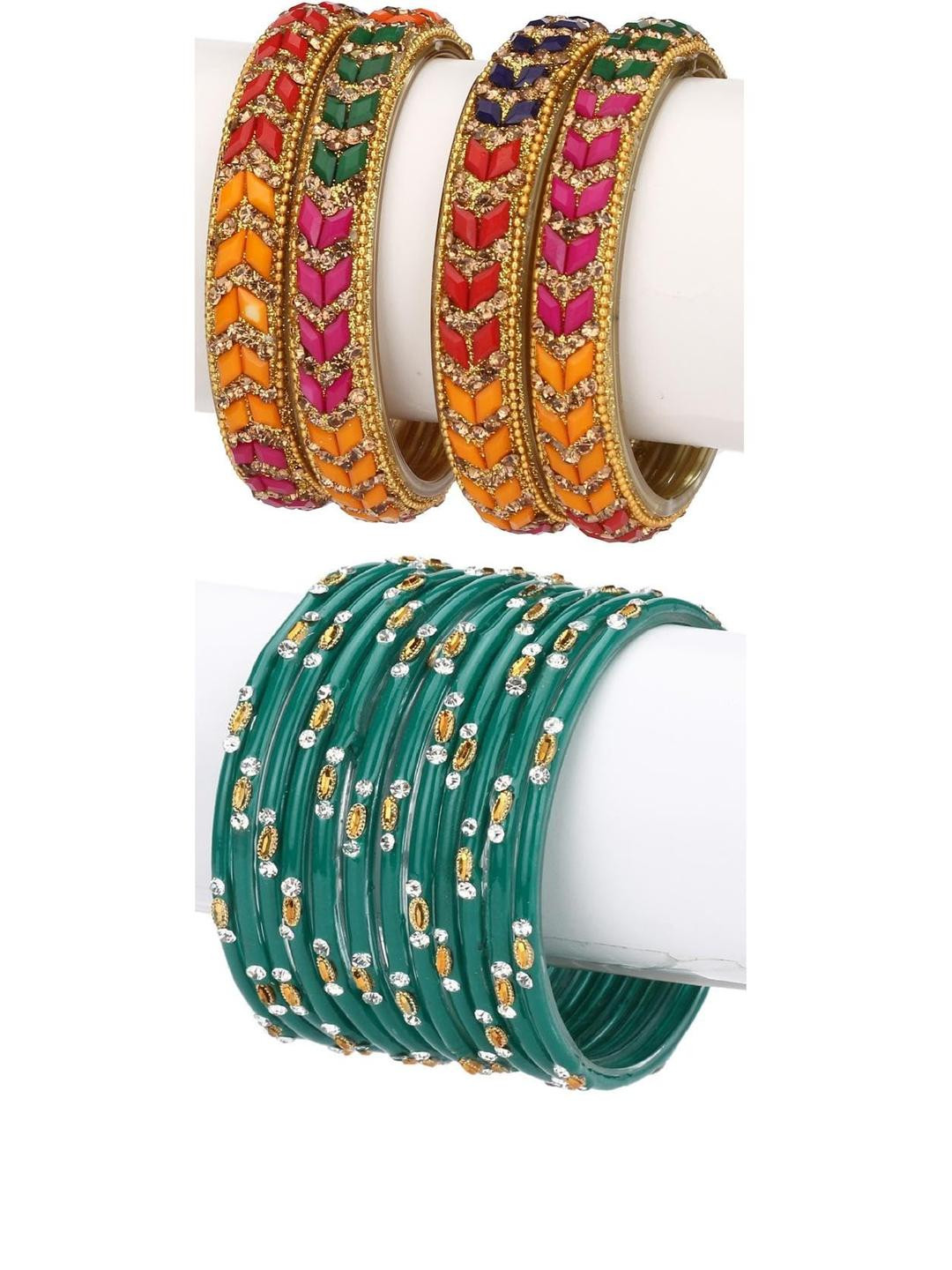 Somil Set of 2 Stylish Glass Bangles/Kadas   multicolor, Radium