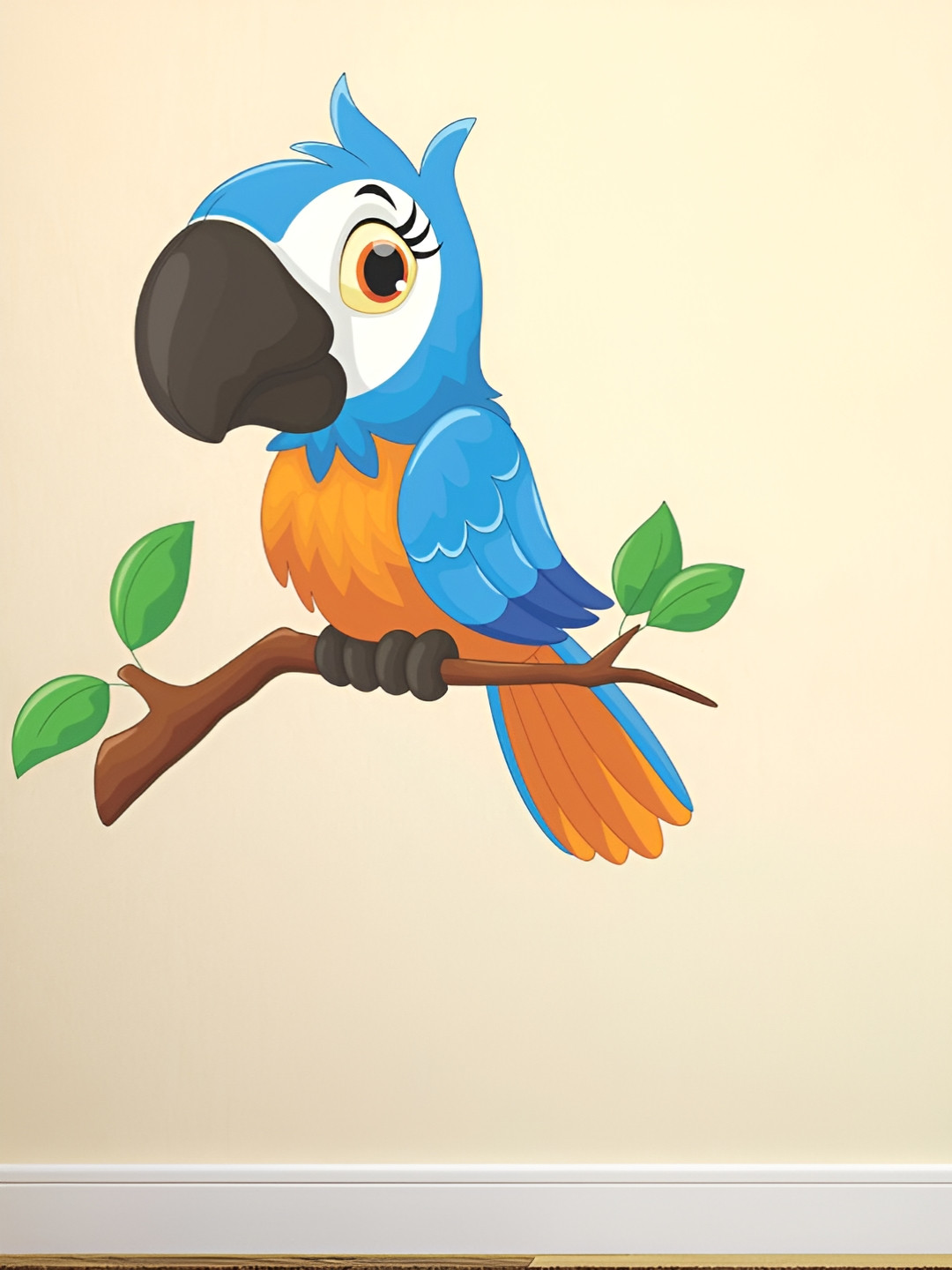 LANSTICK Blue & Orange-Colored Printed Colourful Parrot Self Adhesive Wall Sticker