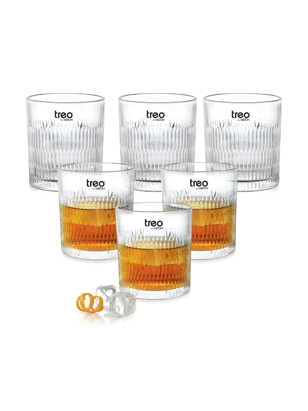 Treo Elix Whiskey Glass Set of 6 Premium Glass Tumbler 340 ml