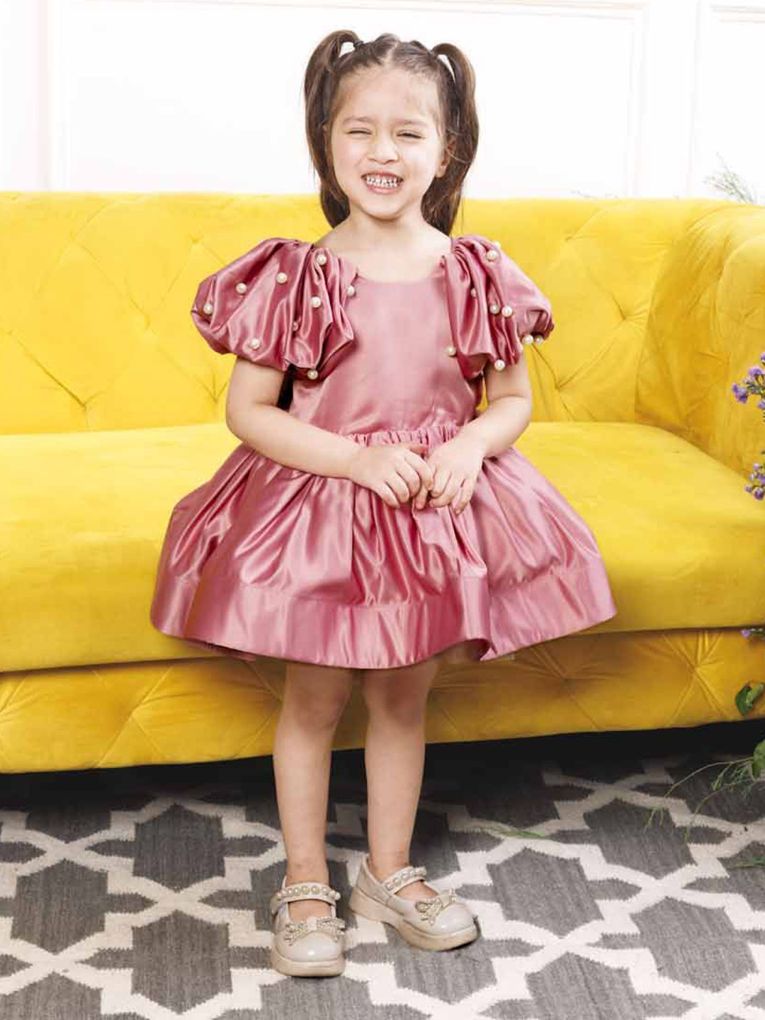 The Lush Affair Saina Girls Puff Sleeves Fit & Flare Dress