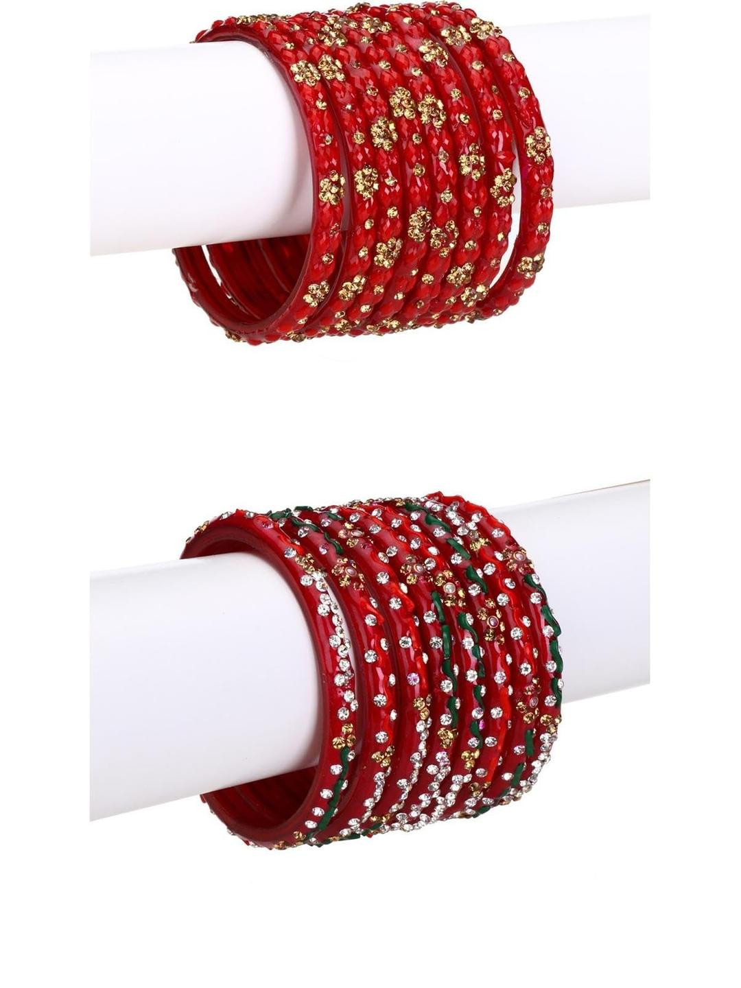 Bangles/Kadas  ,Combo Of 2 Set, Red & Red & Green