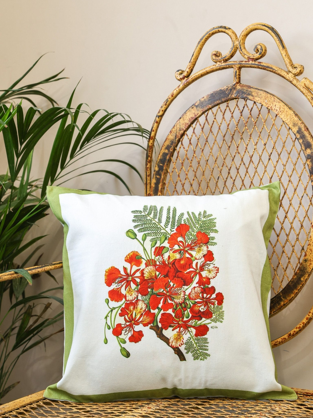 Crown of Poppies Red & White Blooming Garden Printed Cotton Square Cushion Cover