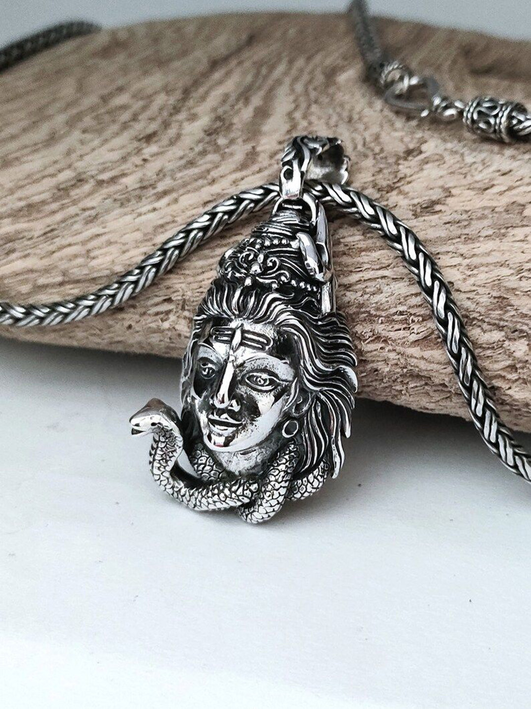 P. R. PRINTS Silver-Plated Stainless Steel Lord Shiva Pendant With Chain