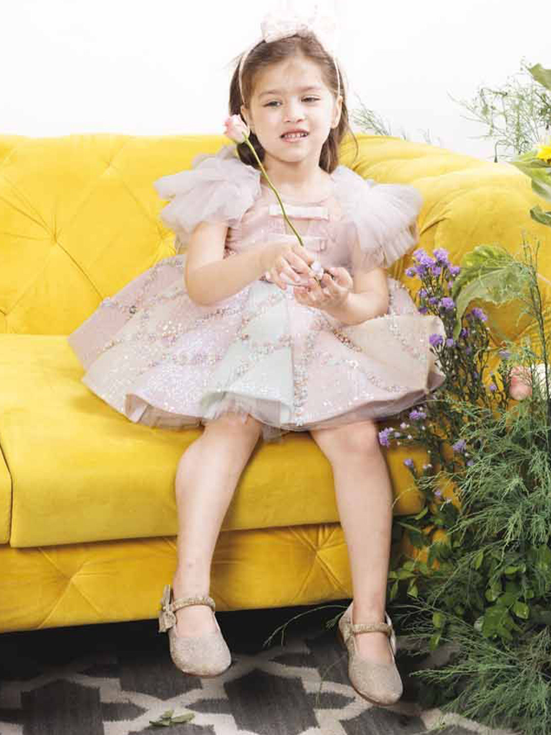 The Lush Affair Girls Caroline Embellished Flutter Sleeve Fit & Flare Dress