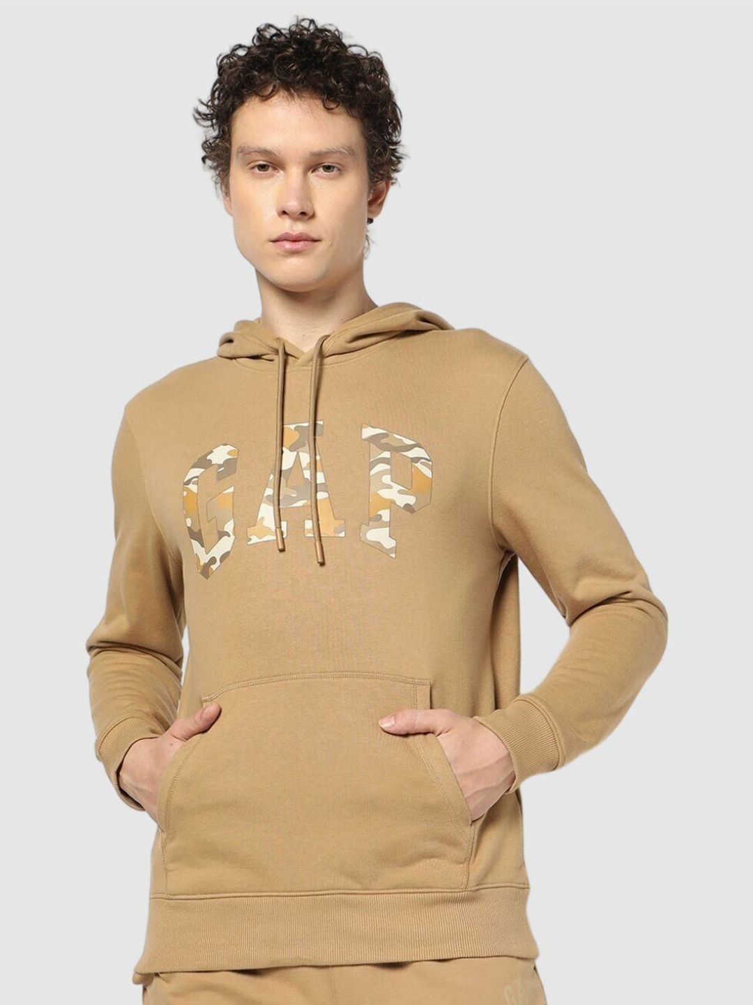 GAP Men Camouflage Brand Logo Printed Hoodie With Kangaroo Pockets