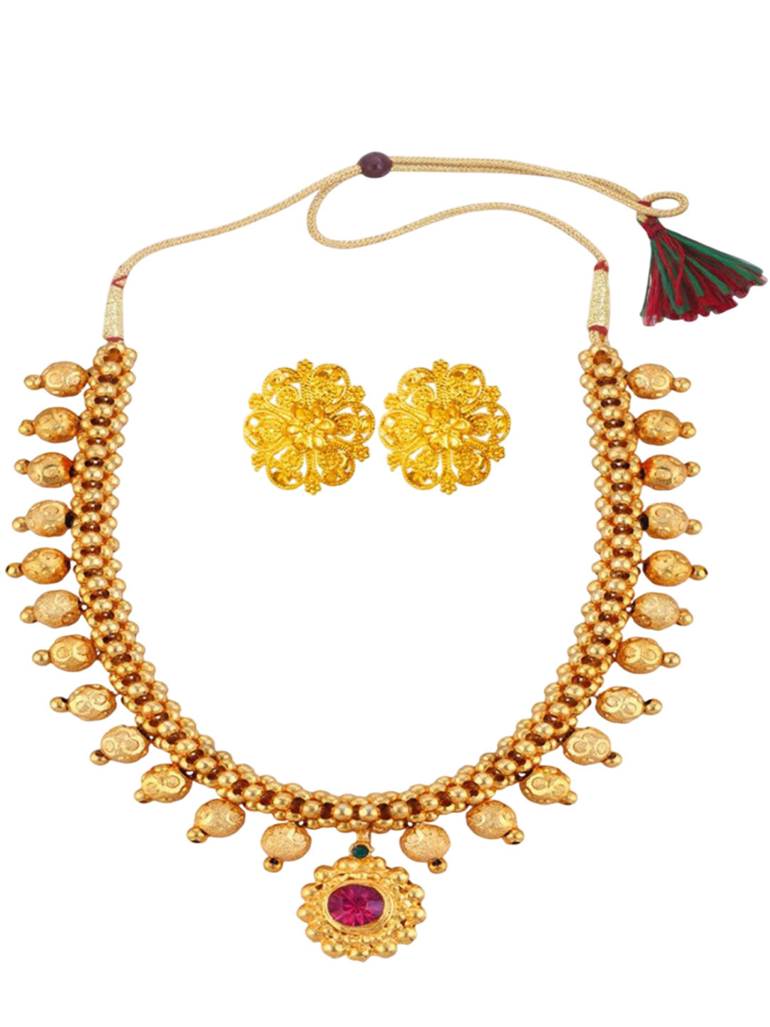 Heer Collection  women 1gm Gold Micron Plated Cubic Zirconia Studded Jewellery Set