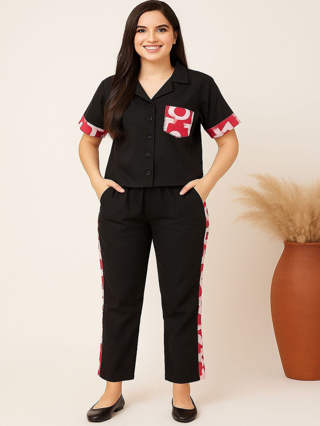GAB Printed Shirt Collar Neck Shirt With Trousers Over Sized Co-Ords