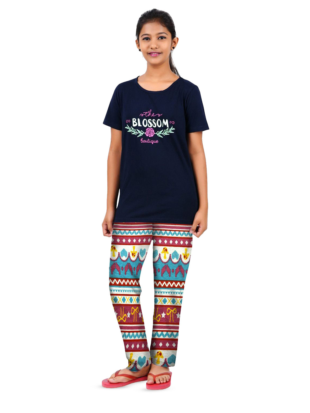 GCYX Girls Typography Printed Short Sleeves Pure Cotton T-shirt With Trousers