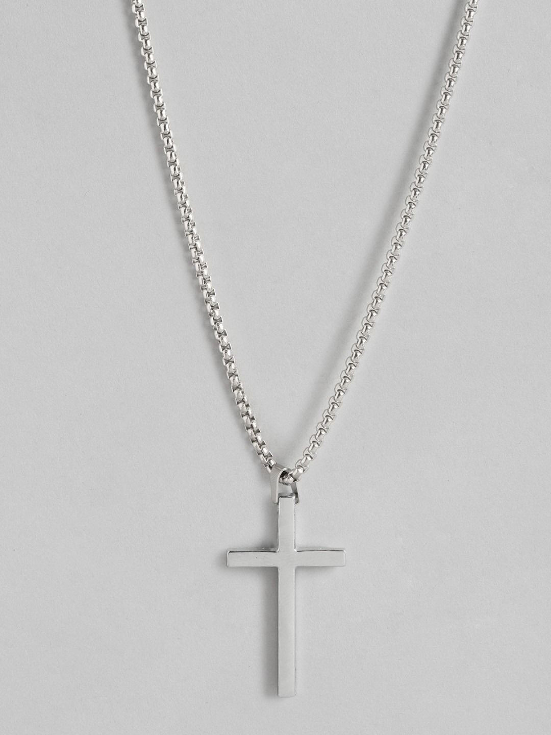 P. R. PRINTS Silver-Plated Stainless Steel Jesus Christ Cross Pendant With Chain