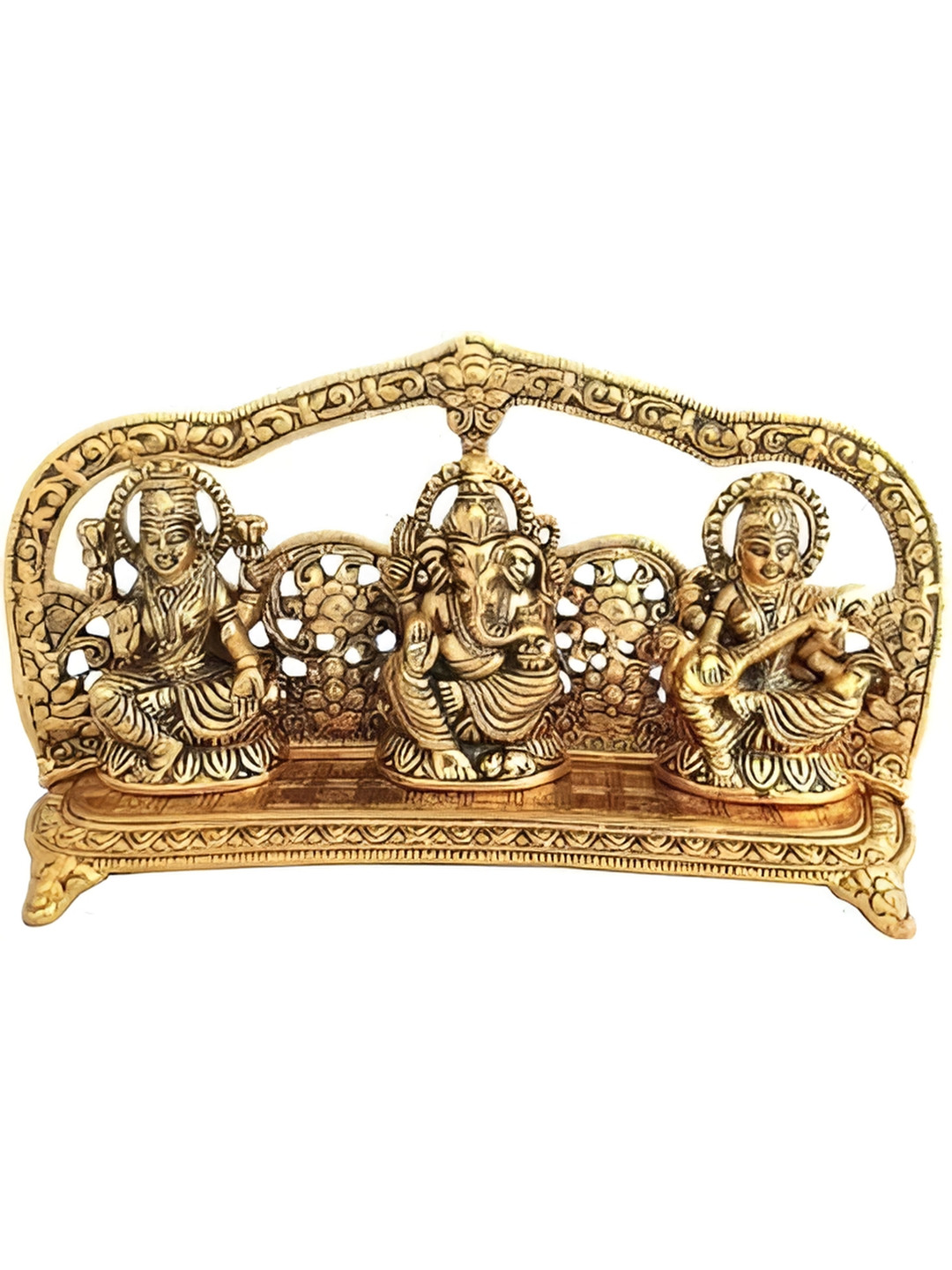 Aura Gold-Toned Lakshmi Ganesh Saraswati Idol Showpiece