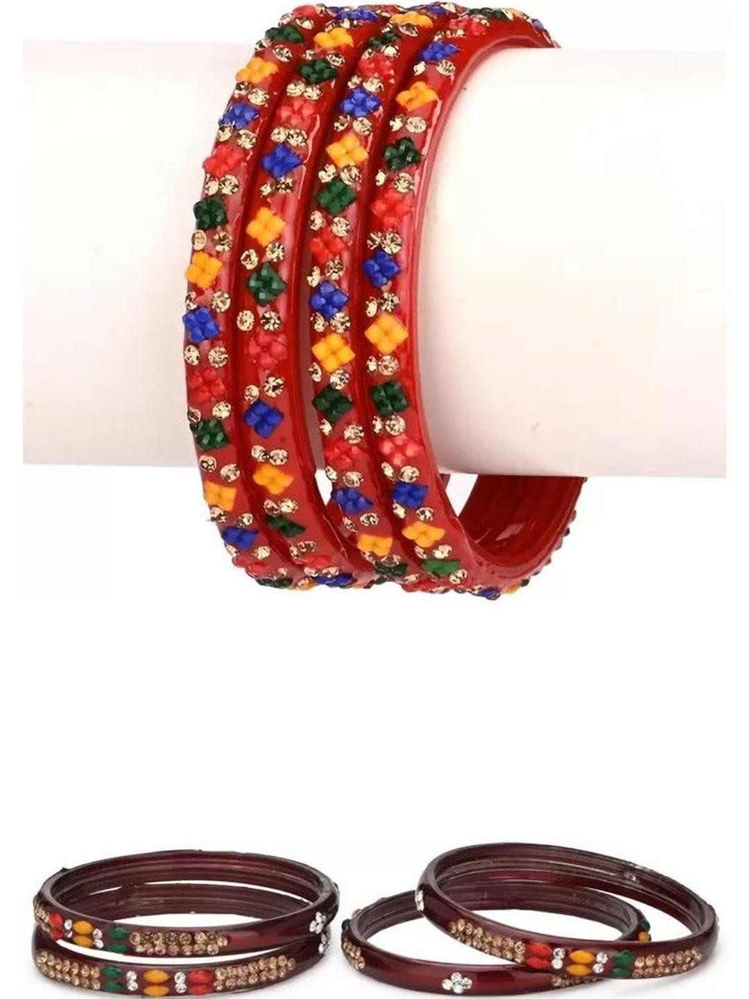 Somil Fashionable Glass Bangles/Kada Set  Combo of 2