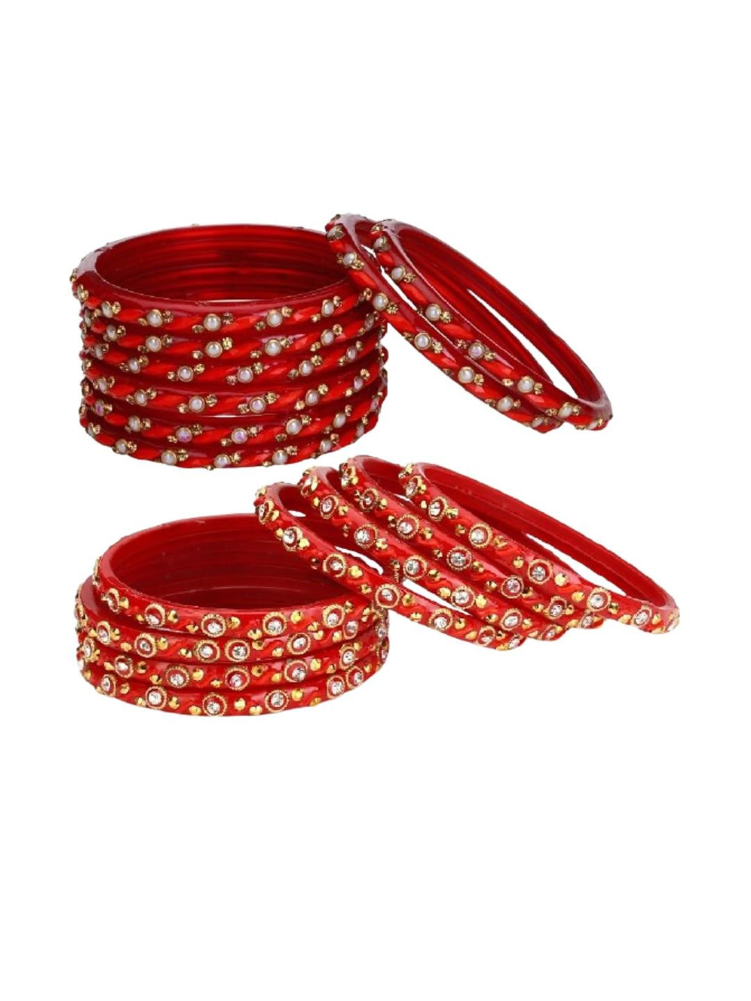 Somil Set of 2 Stylish Glass Bangles/Kadas  Set of 16, Red, Red Combo Of 2 Set