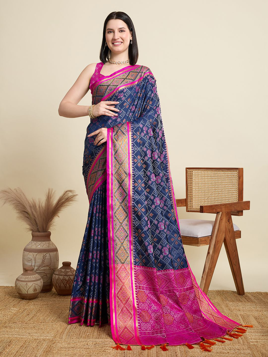 Pandadi Saree Checked Zari Silk Blend Designer Patola Sarees