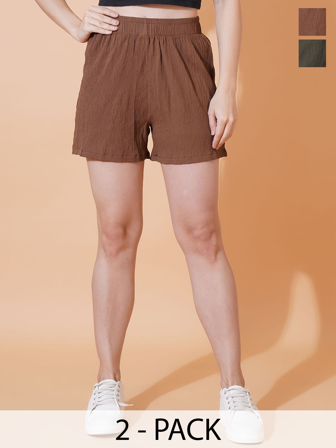 LECOWAR Women Pack of 2 Regular Fit Mid-Rise Cycling Shorts