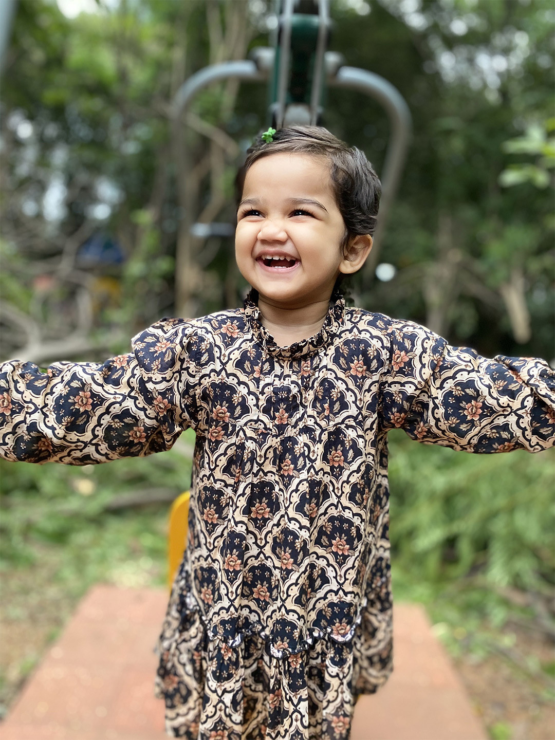 Koala Kidz Girls Ethnic Motifs Print Puff Sleeve Organic Cotton Shift Dress