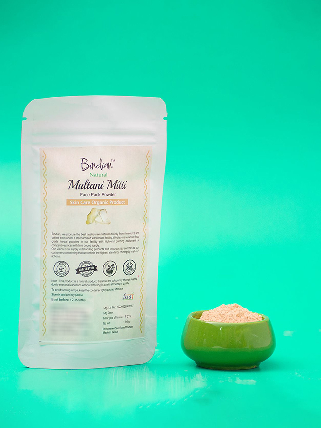 Bindian Multani Mitti Natural Face Pack Powder - 50 g