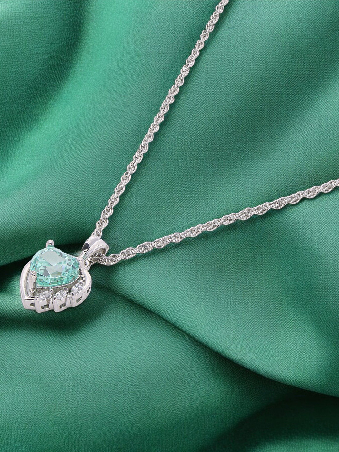 Crash.Club By CKC Sterling Silver Rhodium-Plated CZ-Studded Heart Shaped Pendant & Chain