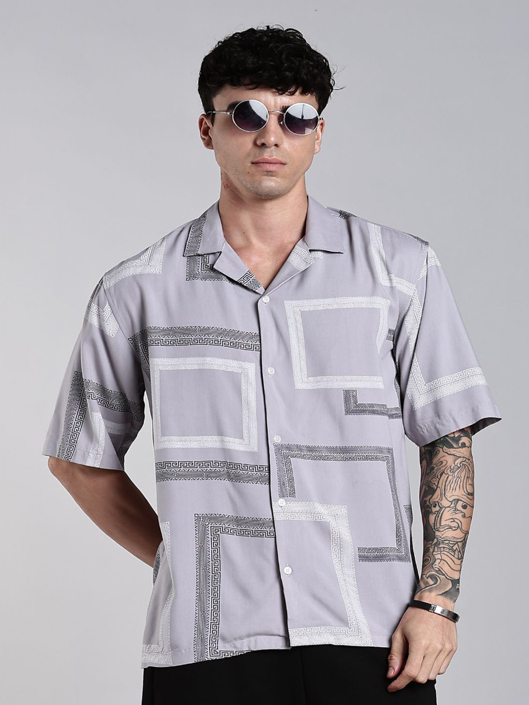 PAUL STREET Glid Geometric Printed Cuban Collar Comfort Boxy Casual Shirt