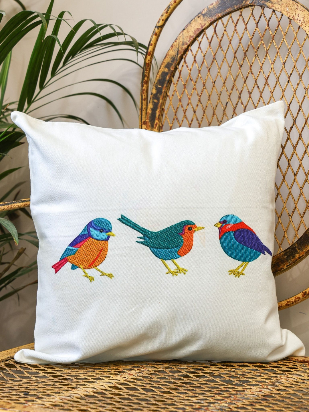 Crown of Poppies Asian Garden White Abstract Printed Velvet Square Cushion Covers