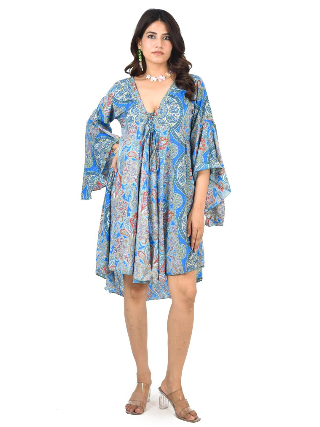 ADC SHEMONA Women Bohemian Print Flared Sleeve Crepe A-Line Dress