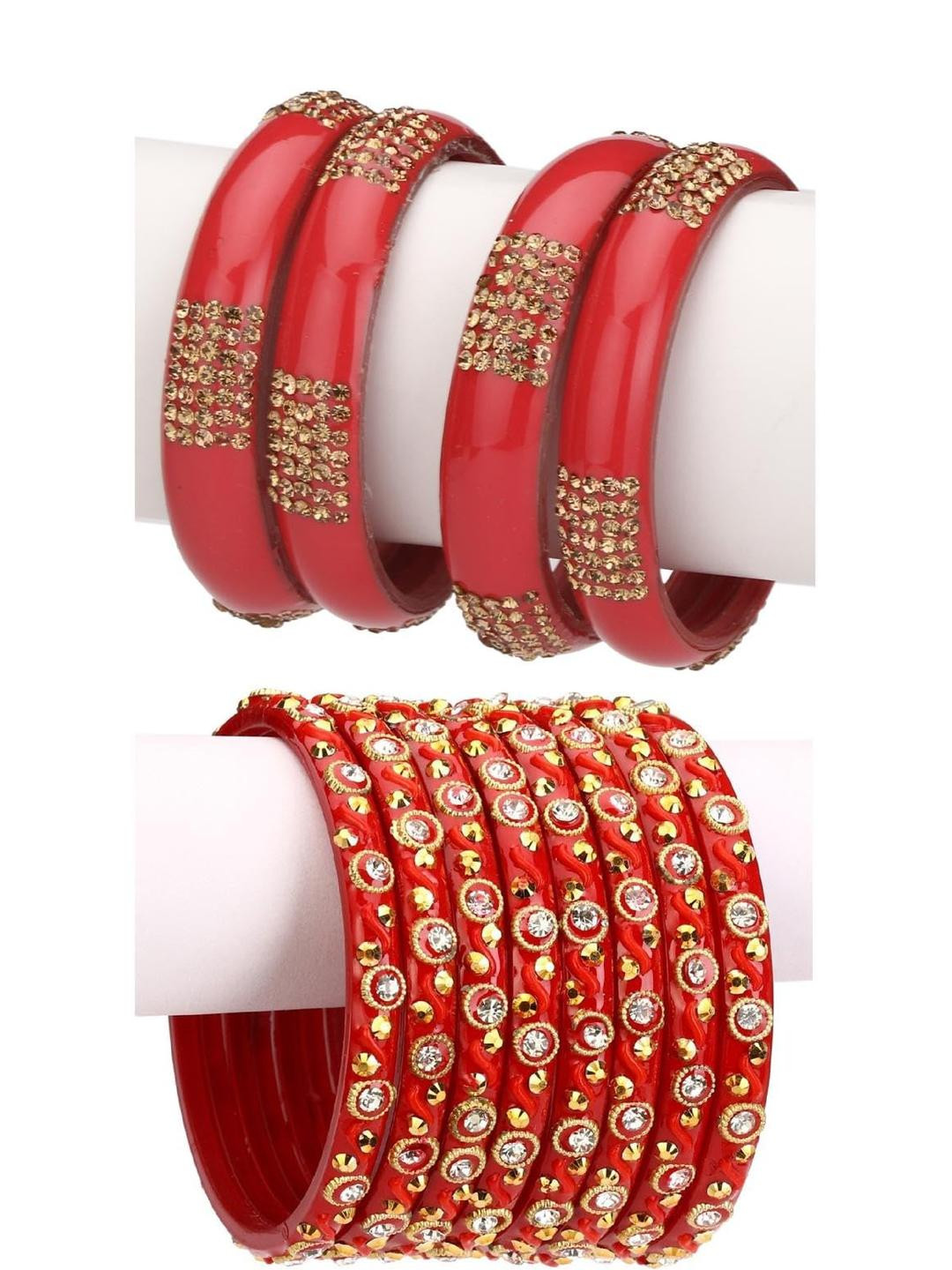 Somil Colorful Glass Bangles/Kada Set,Red & Red, Combo Of 2 Set