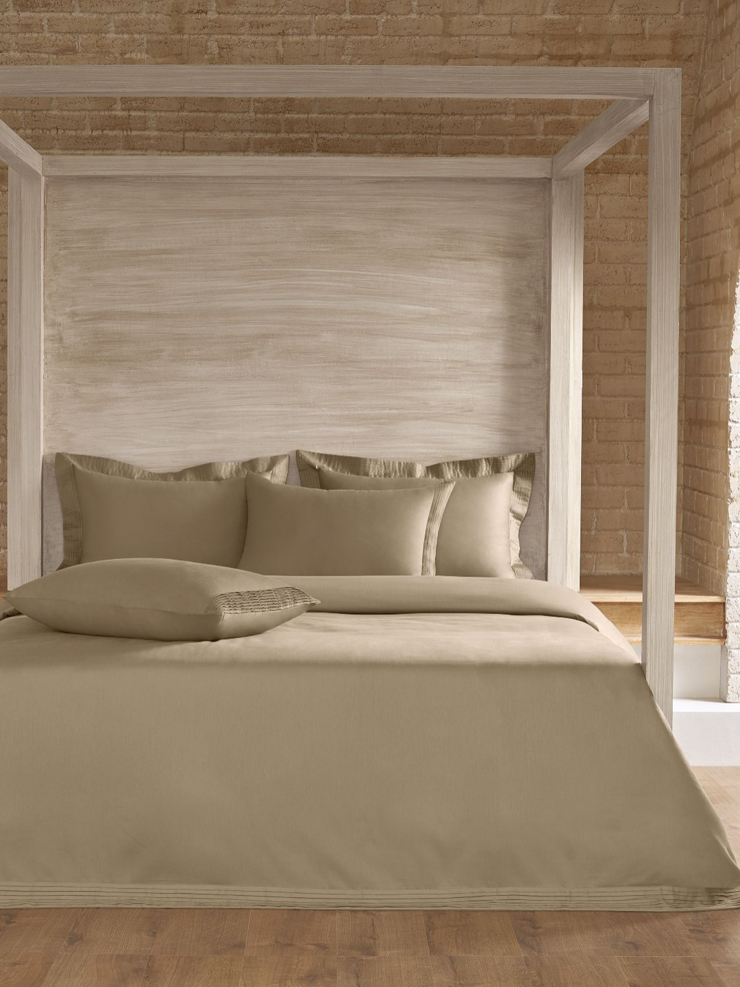 SANSAAR A DDECOR BRAND LIVE CONSCIOUSLY Taupe Grey 350 TC King Bedsheet Set-2.74mx2.74m